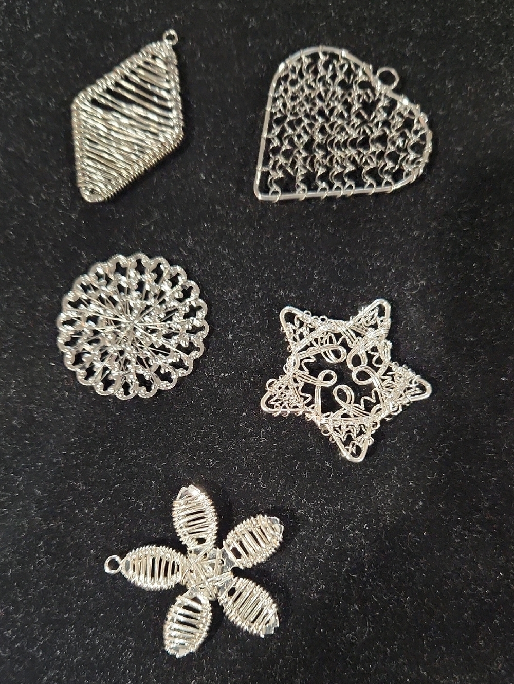 Vintage Silver Filigree Charm Pendants Set